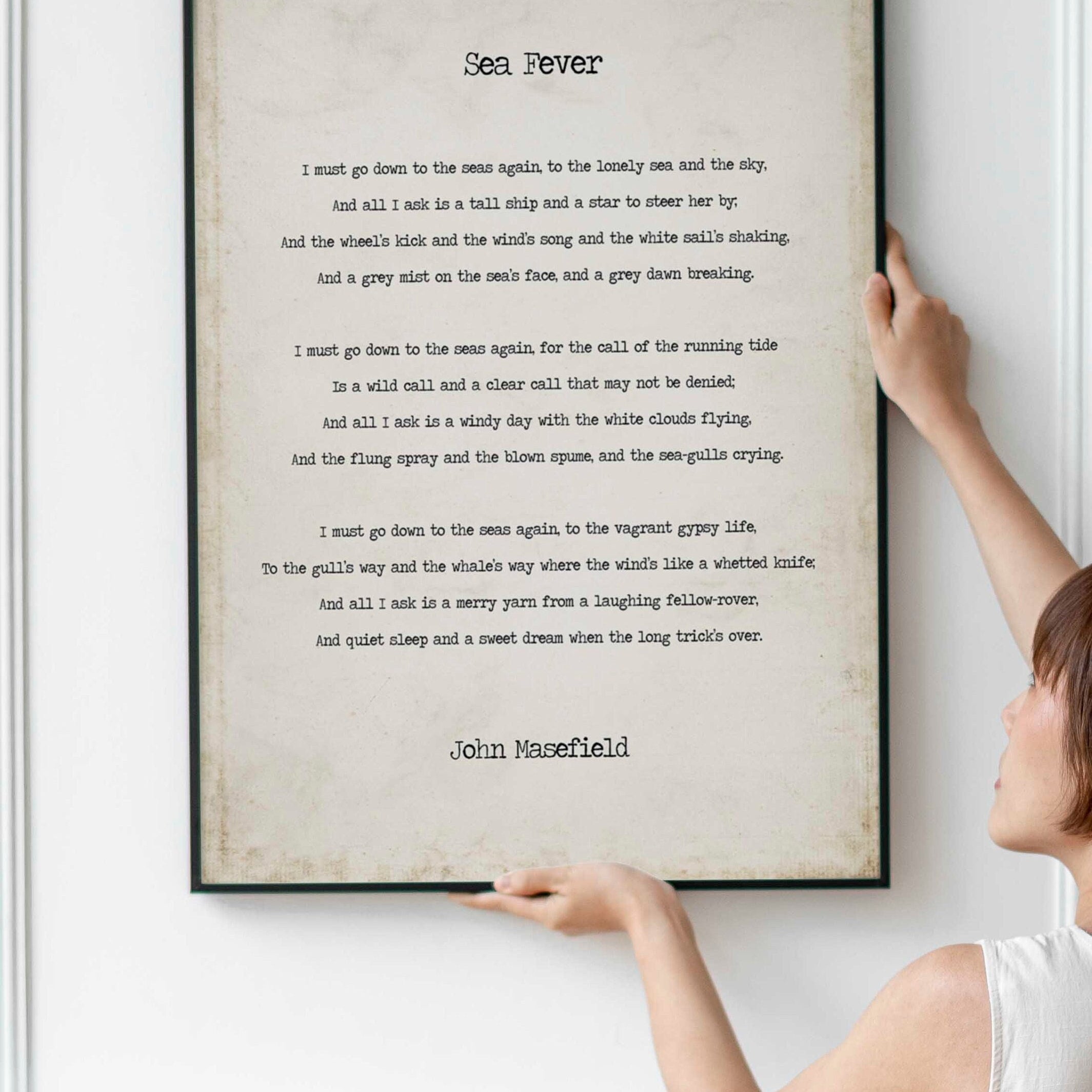 Vintage Sea Fever Poem Print – John Masefield Nautical Wall Art, Literary Poetry Poster