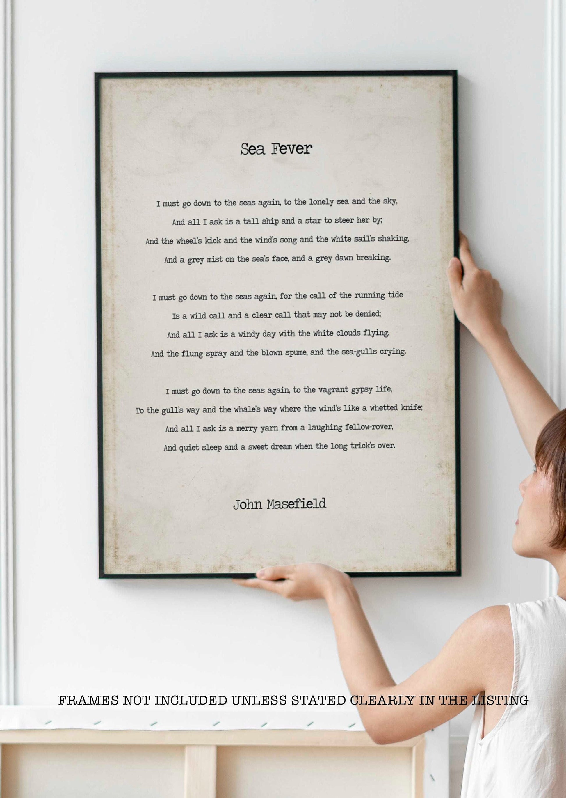 Vintage Sea Fever Poem Print – John Masefield Nautical Wall Art, Literary Poetry Poster