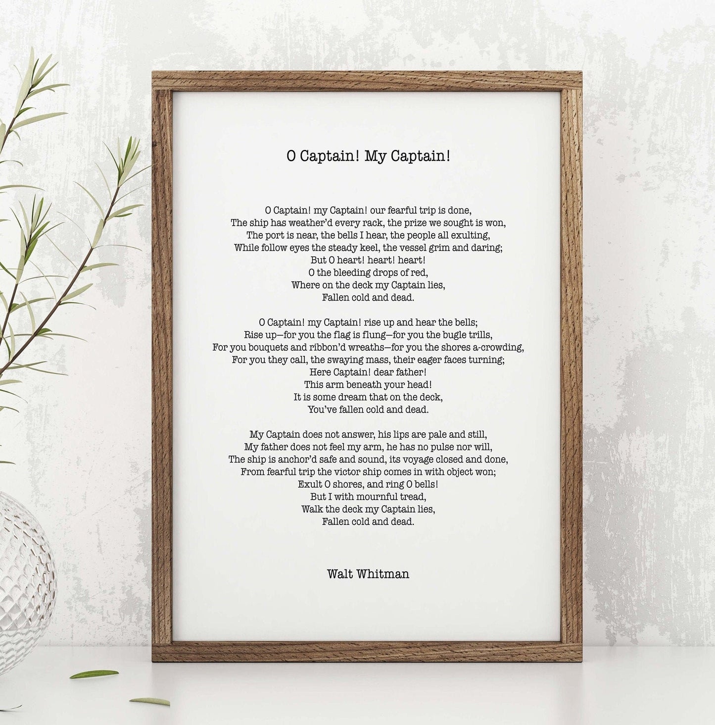 Walt Whitman O Captain My Captain Poem Print — Classic Literature Wall Art