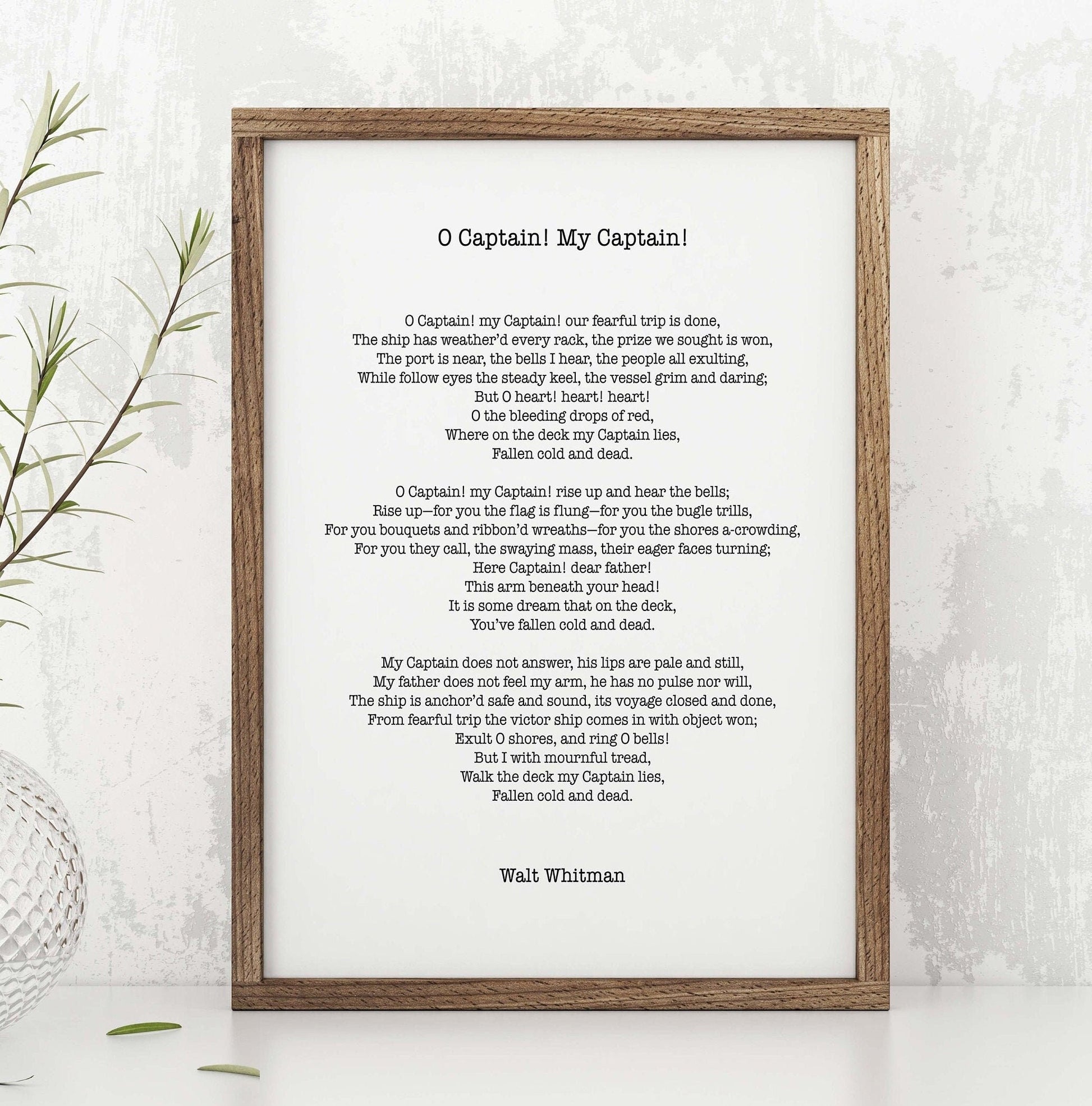 Walt Whitman O Captain My Captain Poem Print — Classic Literature Wall Art