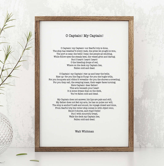 Walt Whitman O Captain My Captain Poem Print — Classic Literature Wall Art