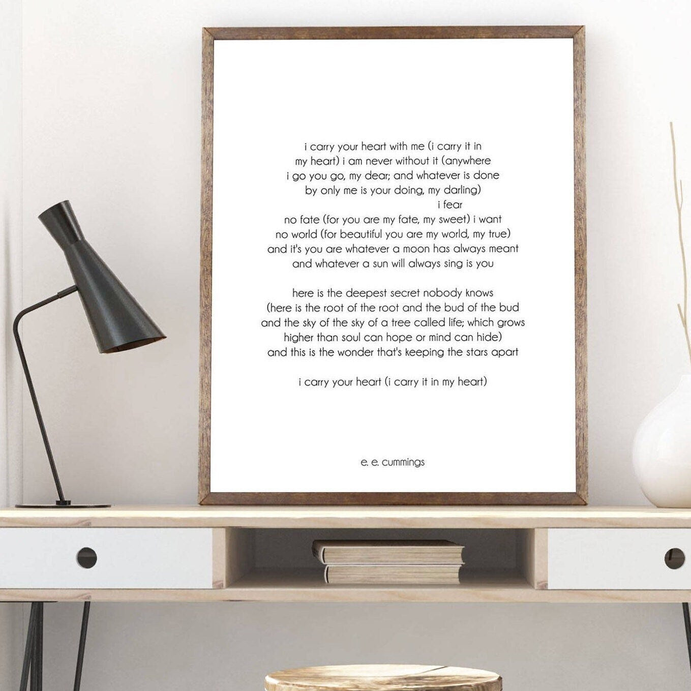 i carry your heart poetry quote art, ee cummings art print