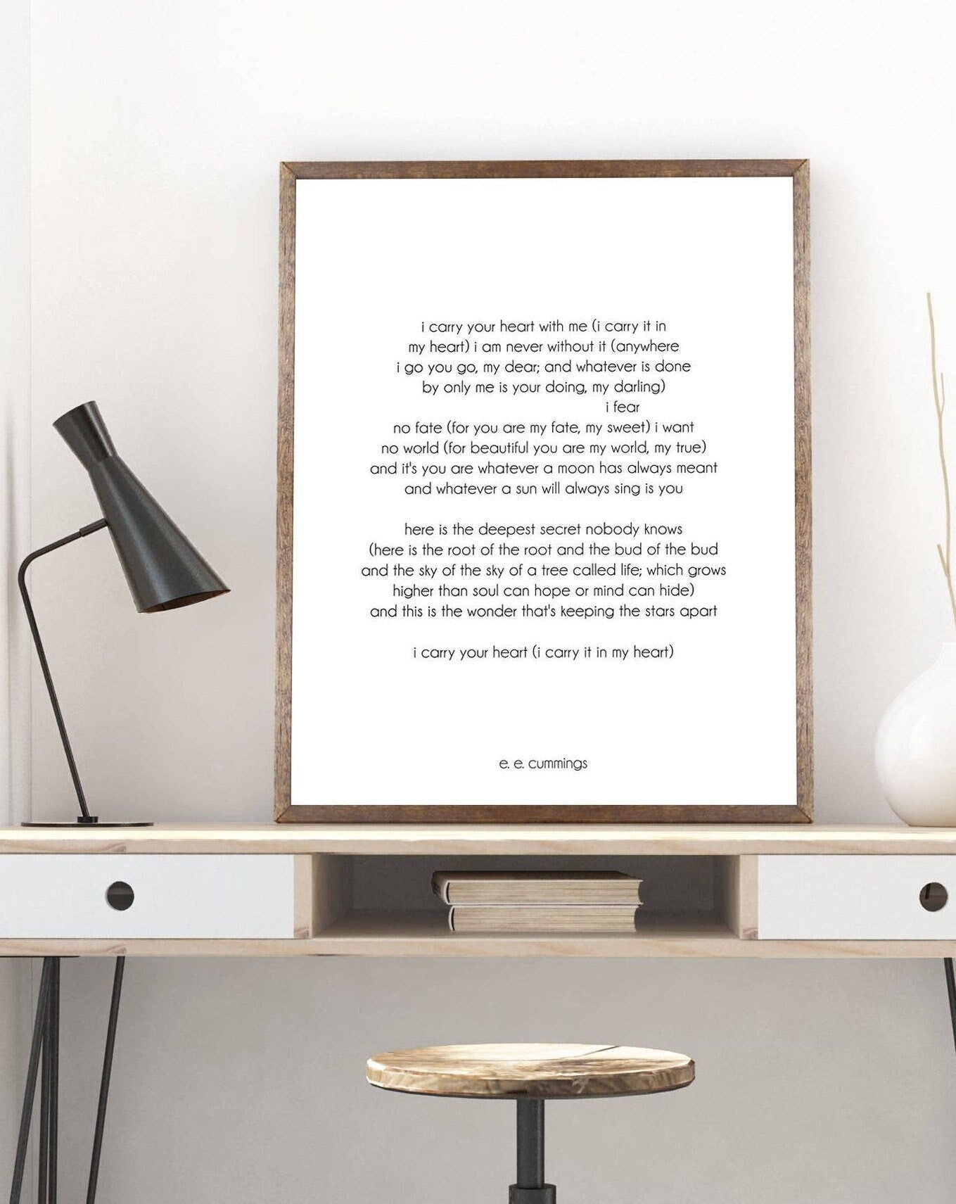 i carry your heart poetry quote art, ee cummings art print