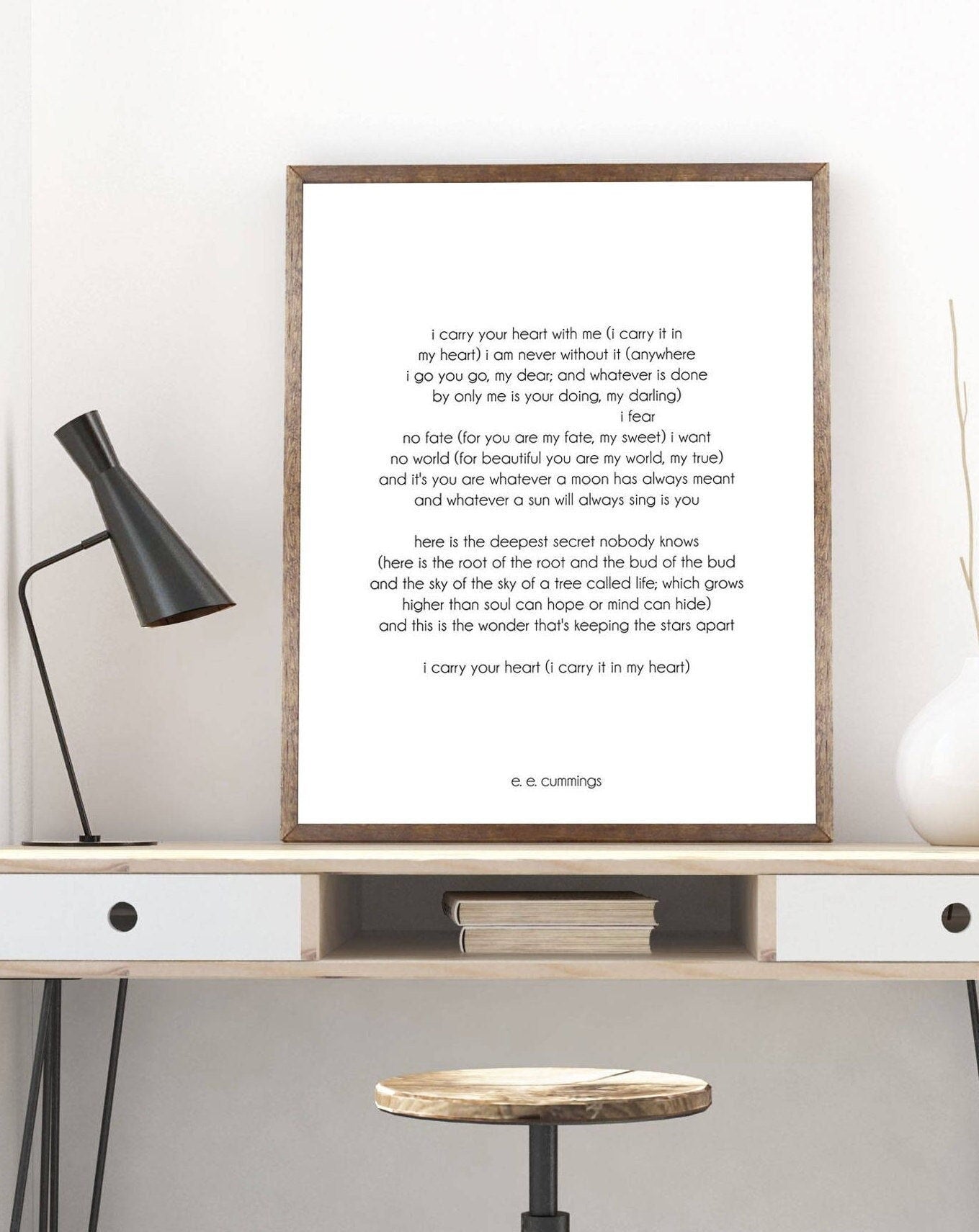 E. E. Cummings Poem Print – I Carry Your Heart Literary Wall Art