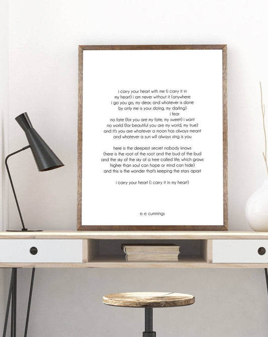E. E. Cummings Poem Print – I Carry Your Heart Literary Wall Art