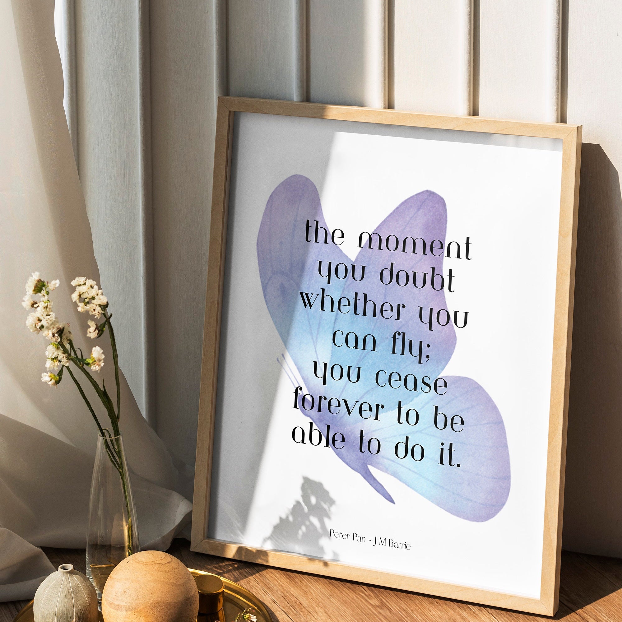 Peter Pan "Believe You Can Fly" Quote Print - Inspirational Literary Wall Art - Motivational Book Lover Gift