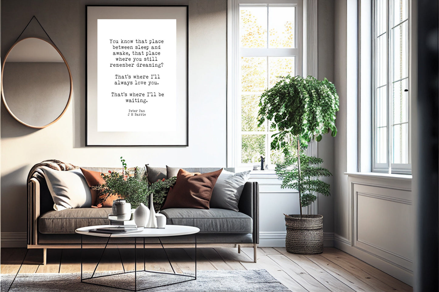 Peter Pan "Always Love You" Quote Print - J.M. Barrie Literary Art - Romantic Fairytale Wall Decor in Black and White or Vintage