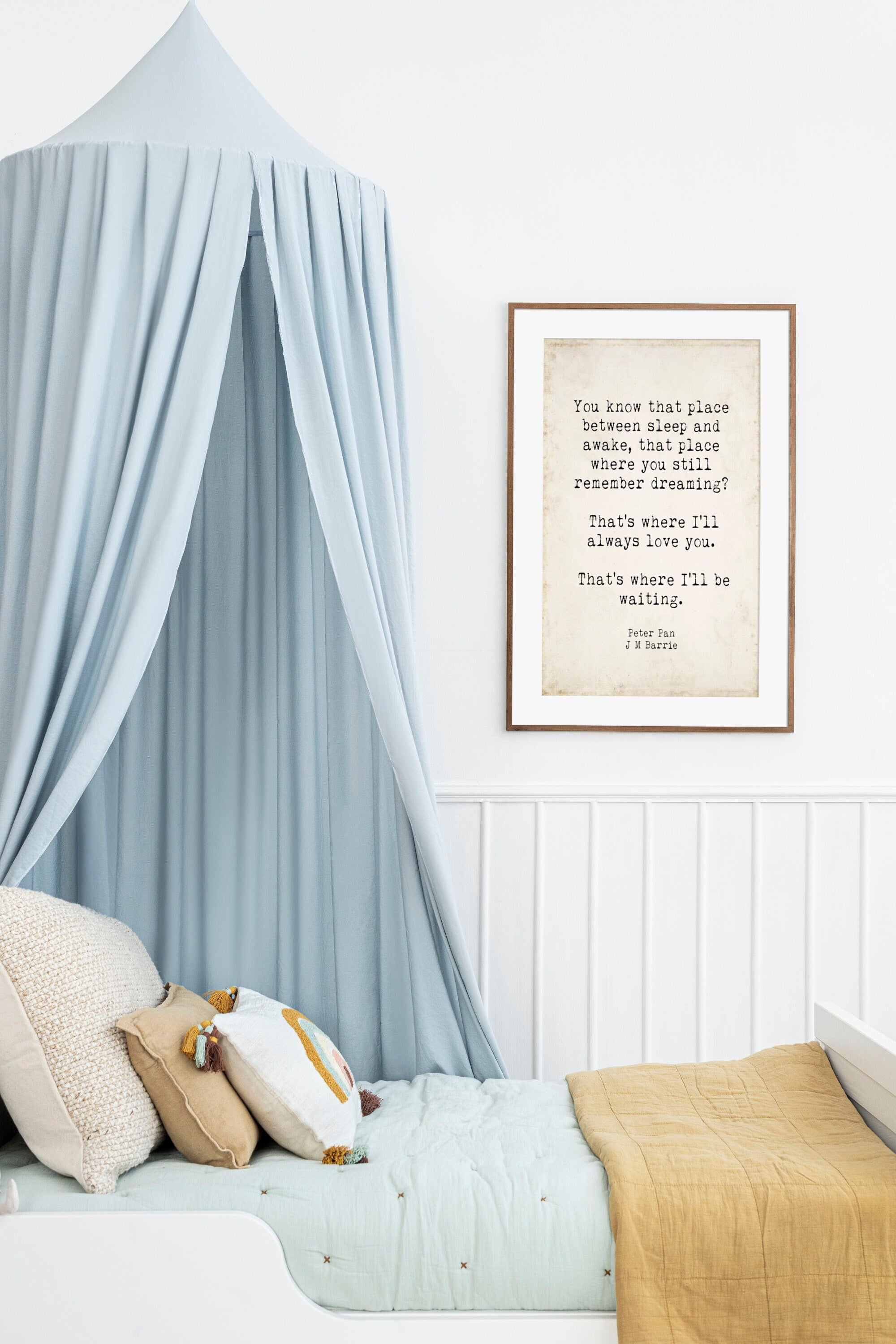Peter Pan quote wall art printable poster “That’s where I’ll always love you” vintage literary print nursery decor JM Barrie gift