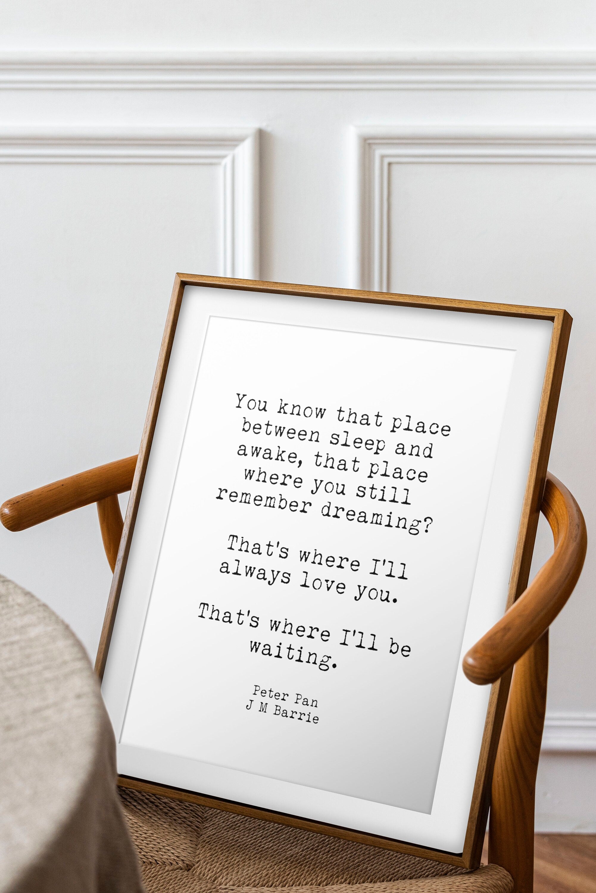 Peter Pan quote wall art printable poster “That’s where I’ll always love you” vintage literary print nursery decor JM Barrie gift
