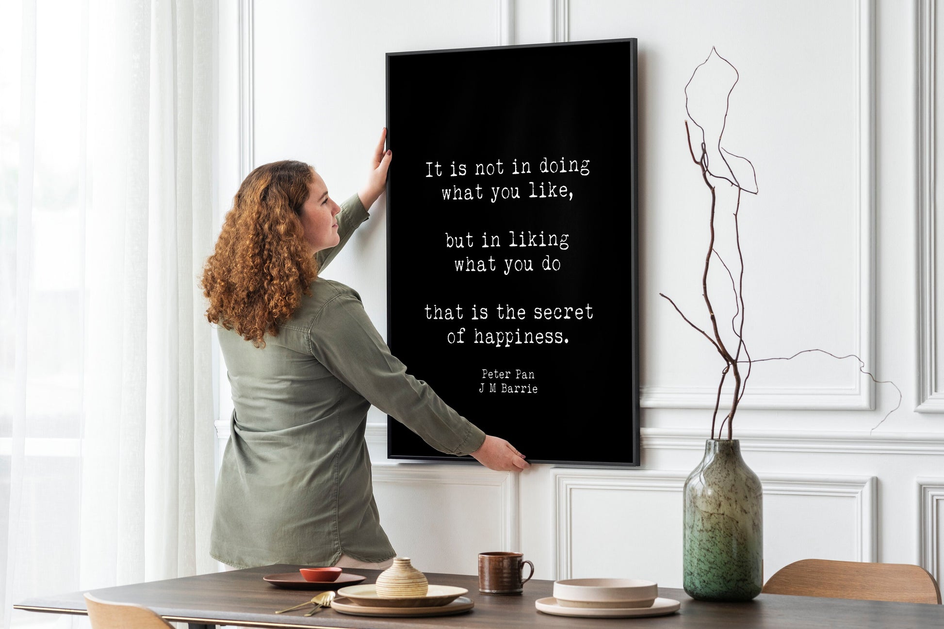 Peter Pan Quote Print J.M. Barrie Secret of Happiness Wall Art, Inspirational Literary Poster for Book Lovers