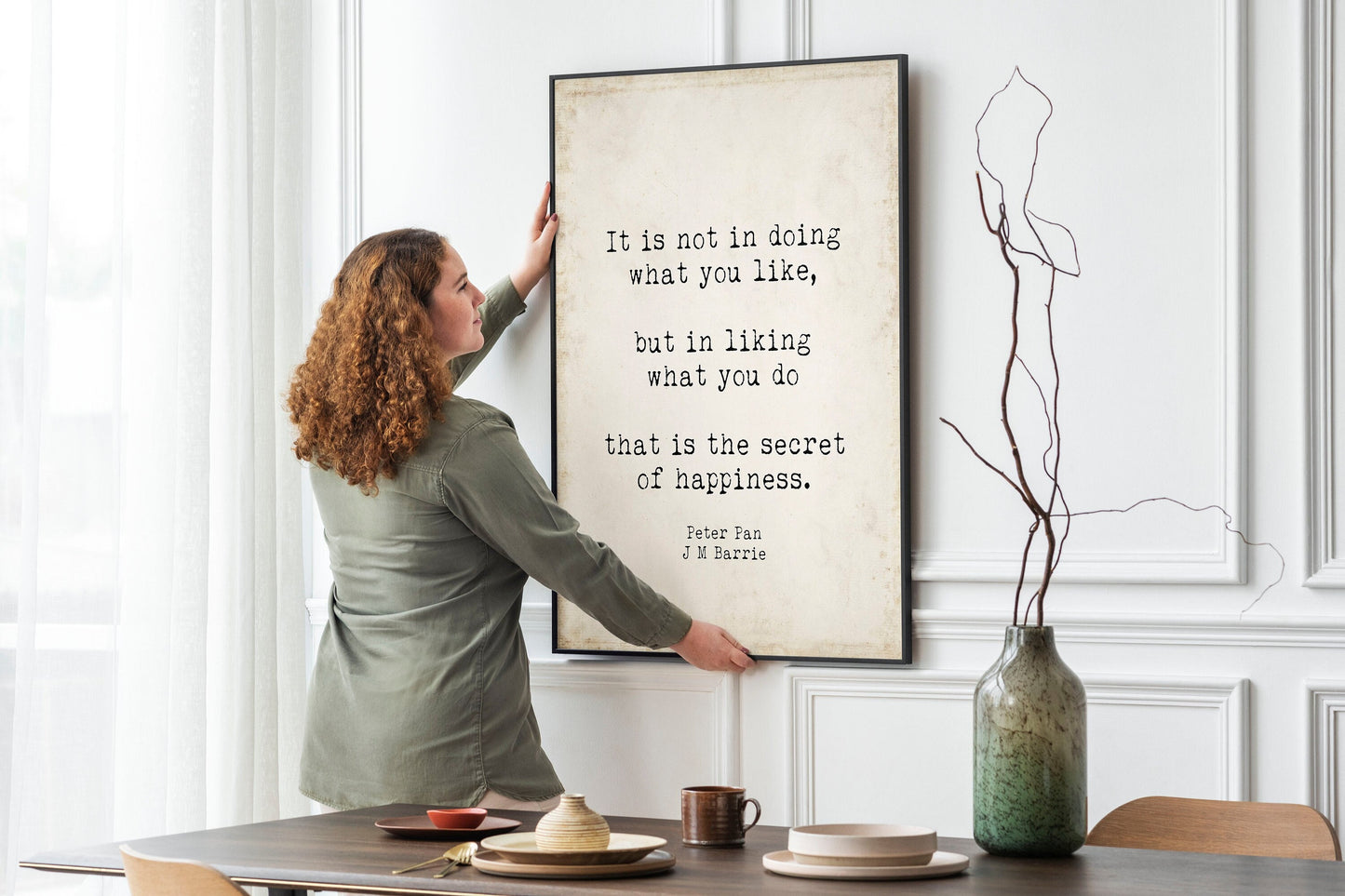 Peter Pan Quote Print J.M. Barrie Secret of Happiness Wall Art, Inspirational Literary Poster for Book Lovers