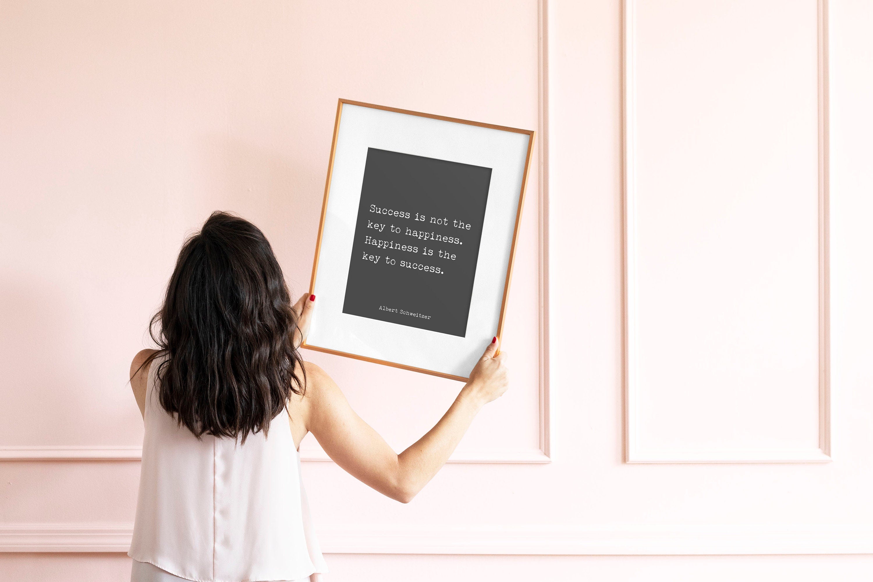 Albert Schweitzer Quote Print Inspirational Poster, Happiness Is The Key To Success Print