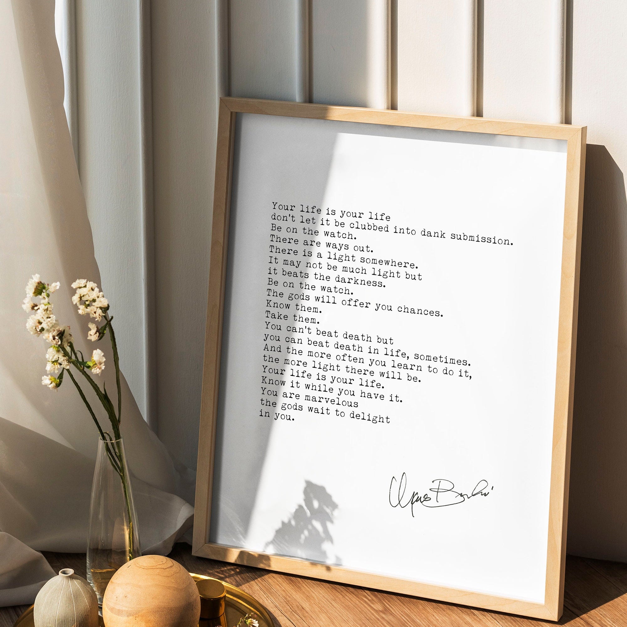 Poetry Wall Decor “The Laughing Heart” – Charles Bukowski Motivational Poem Framed & Unframed Art