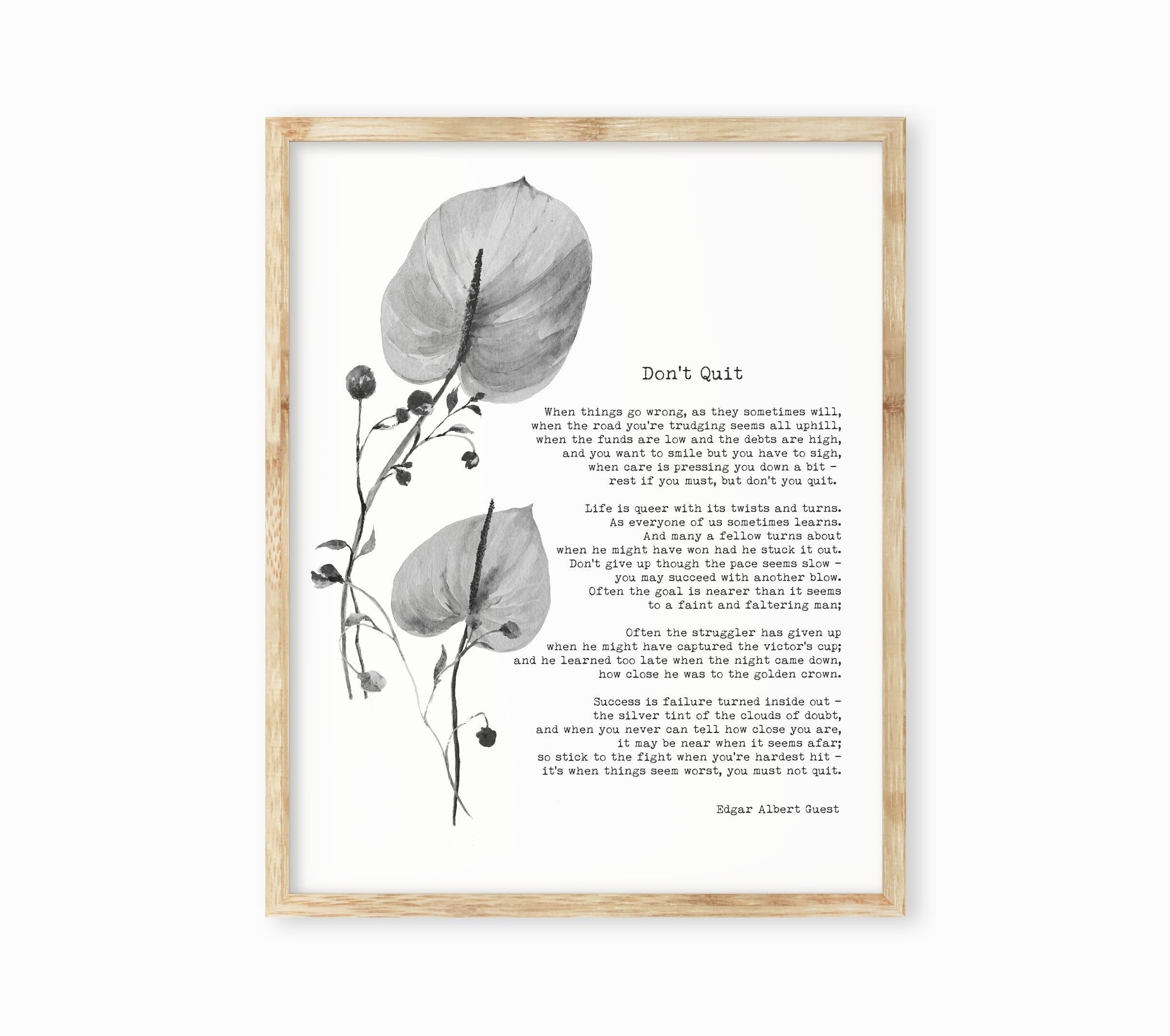 Don’t Quit Perseverance Art Poem Quote Print – Edgar Albert Guest Poetry Wall Decor