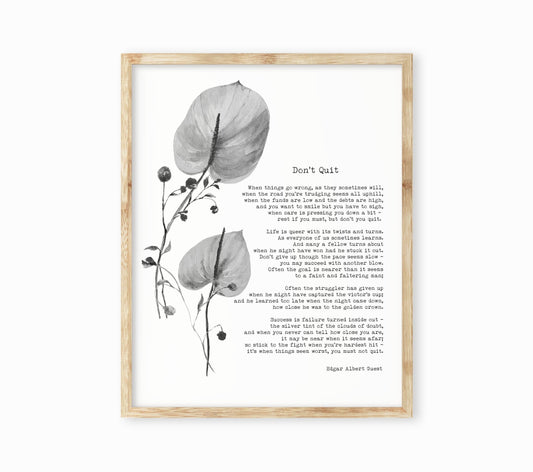 Don’t Quit Perseverance Art Poem Quote Print – Edgar Albert Guest Poetry Wall Decor