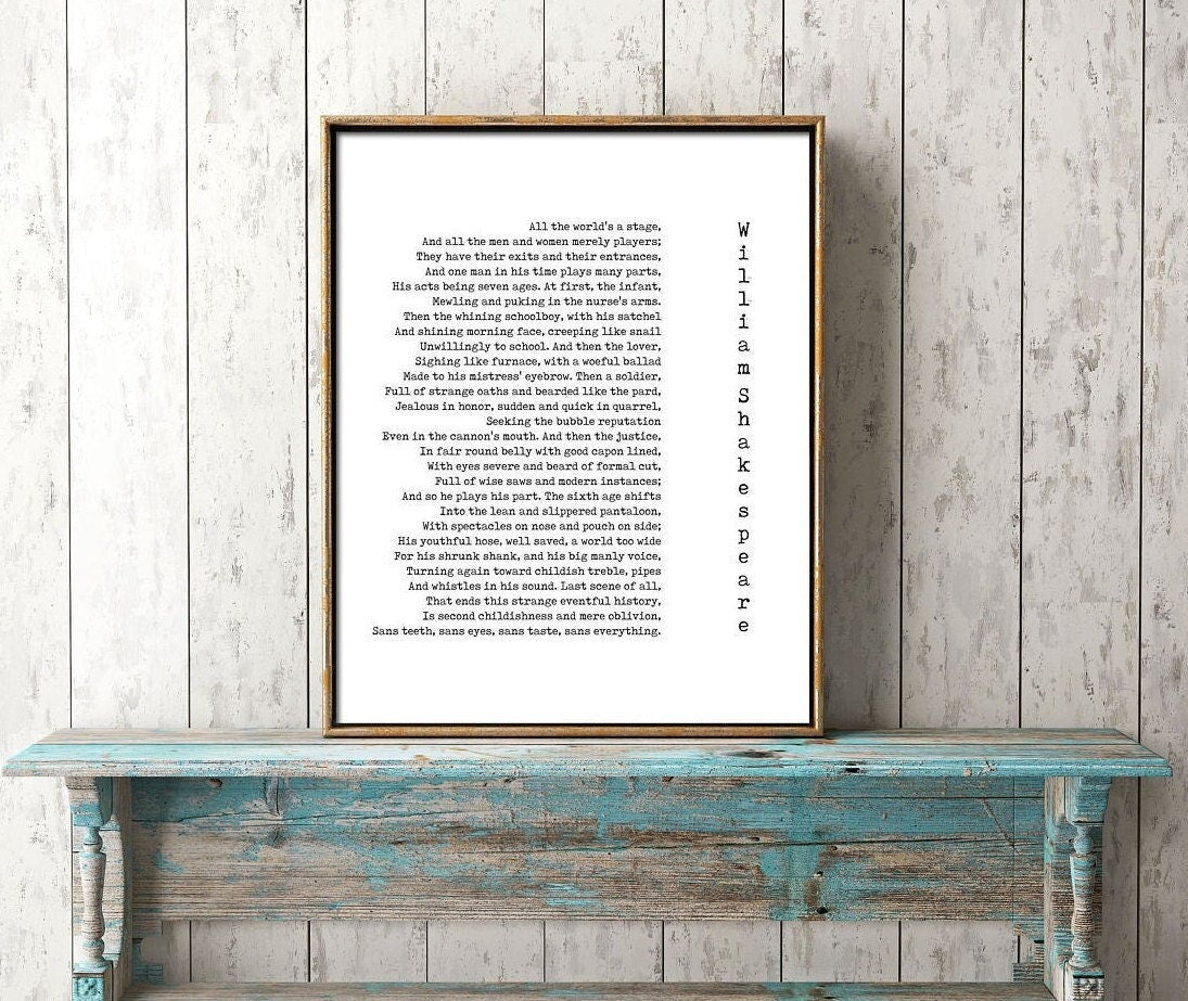 Shakespeare All the World’s a Stage Poem Print Literary Wall Art