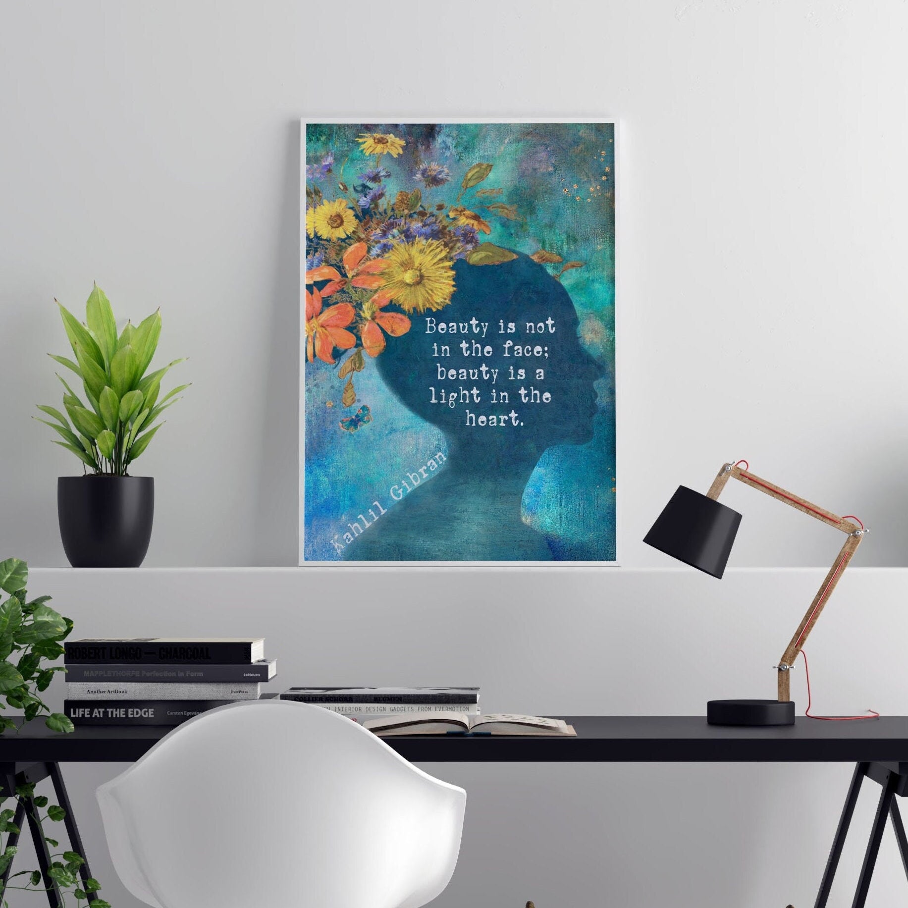 Kahlil Gibran Beauty Quote Wall Art Print Fine Art for Living Room, Beauty Is Not In The Face Beauty Is A Light In The Heart