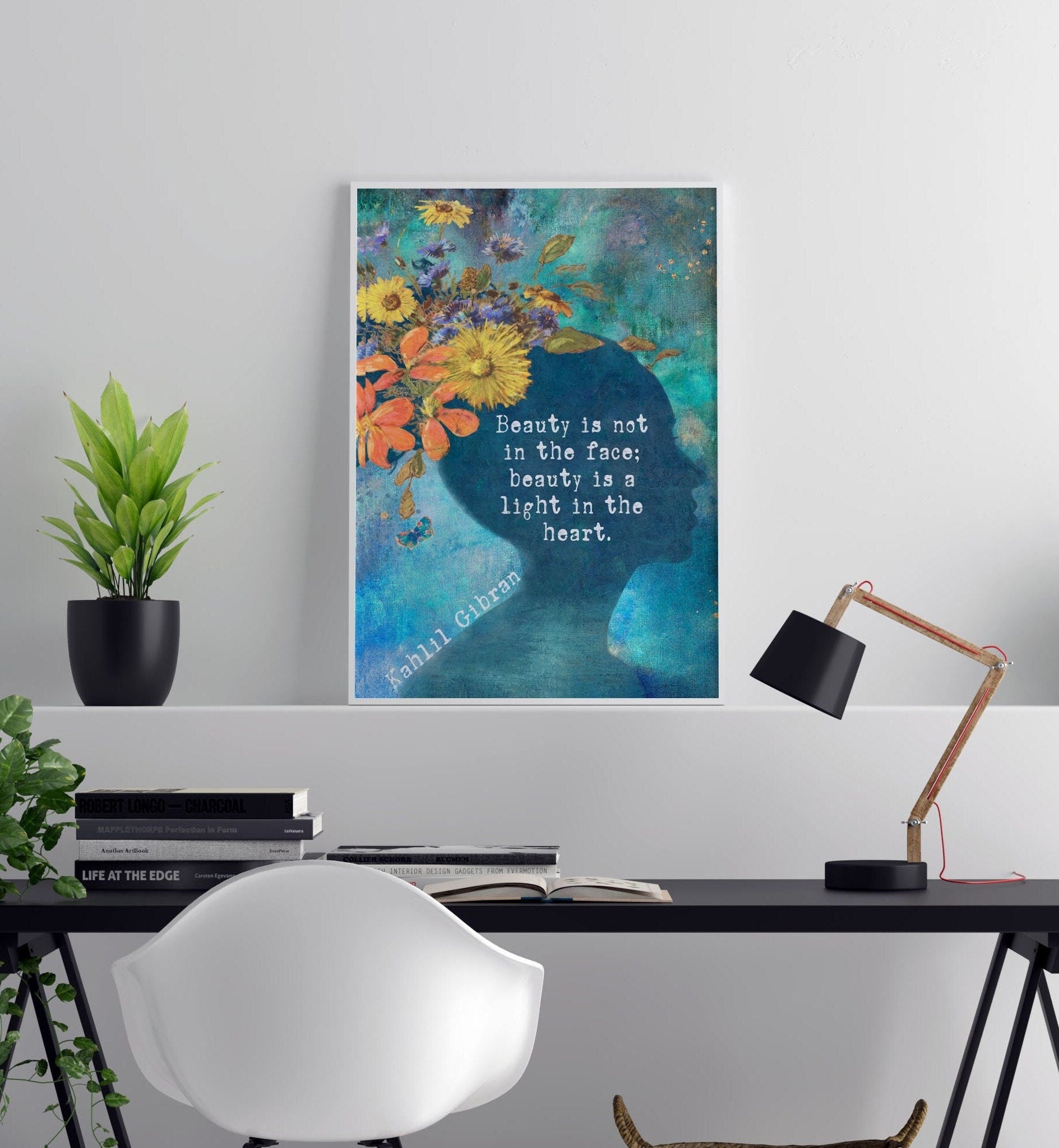 Kahlil Gibran Beauty Quote Wall Art Print Fine Art for Living Room, Beauty Is Not In The Face Beauty Is A Light In The Heart
