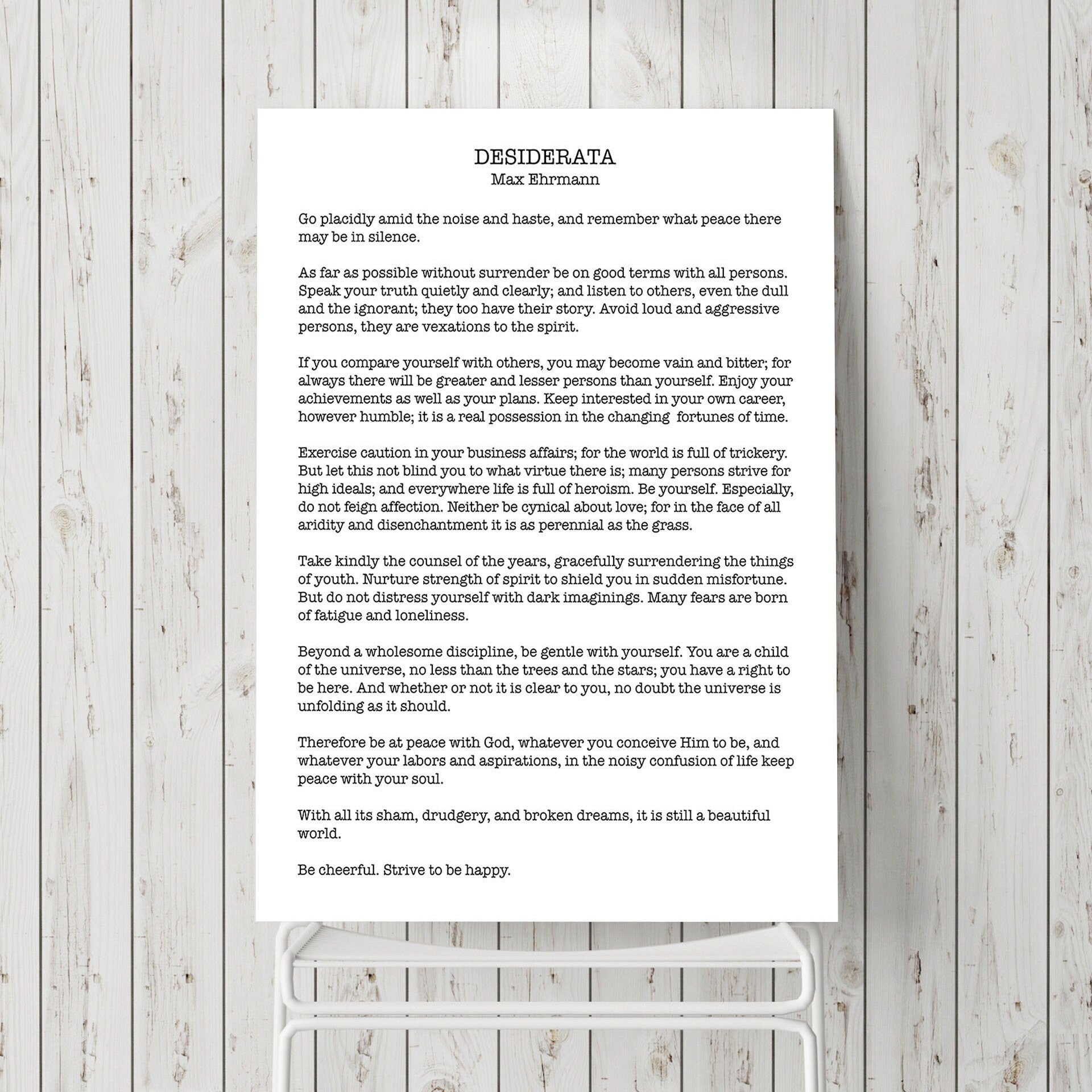 Poem Art Desiderata Print modern minimalist poster, Max Ehrmann Literary Poster