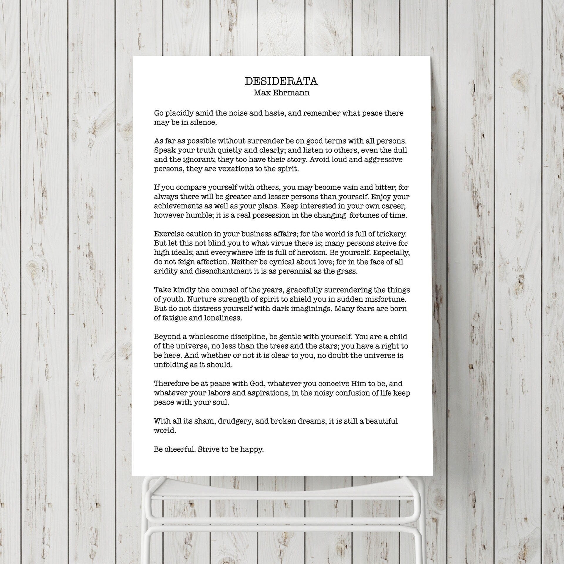 Desiderata Print modern minimalist poster, Max Ehrmann Classic Literary Art