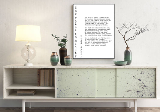 Love Poem Print - Lord Byron She Walks in Beauty Poetry Wall Art