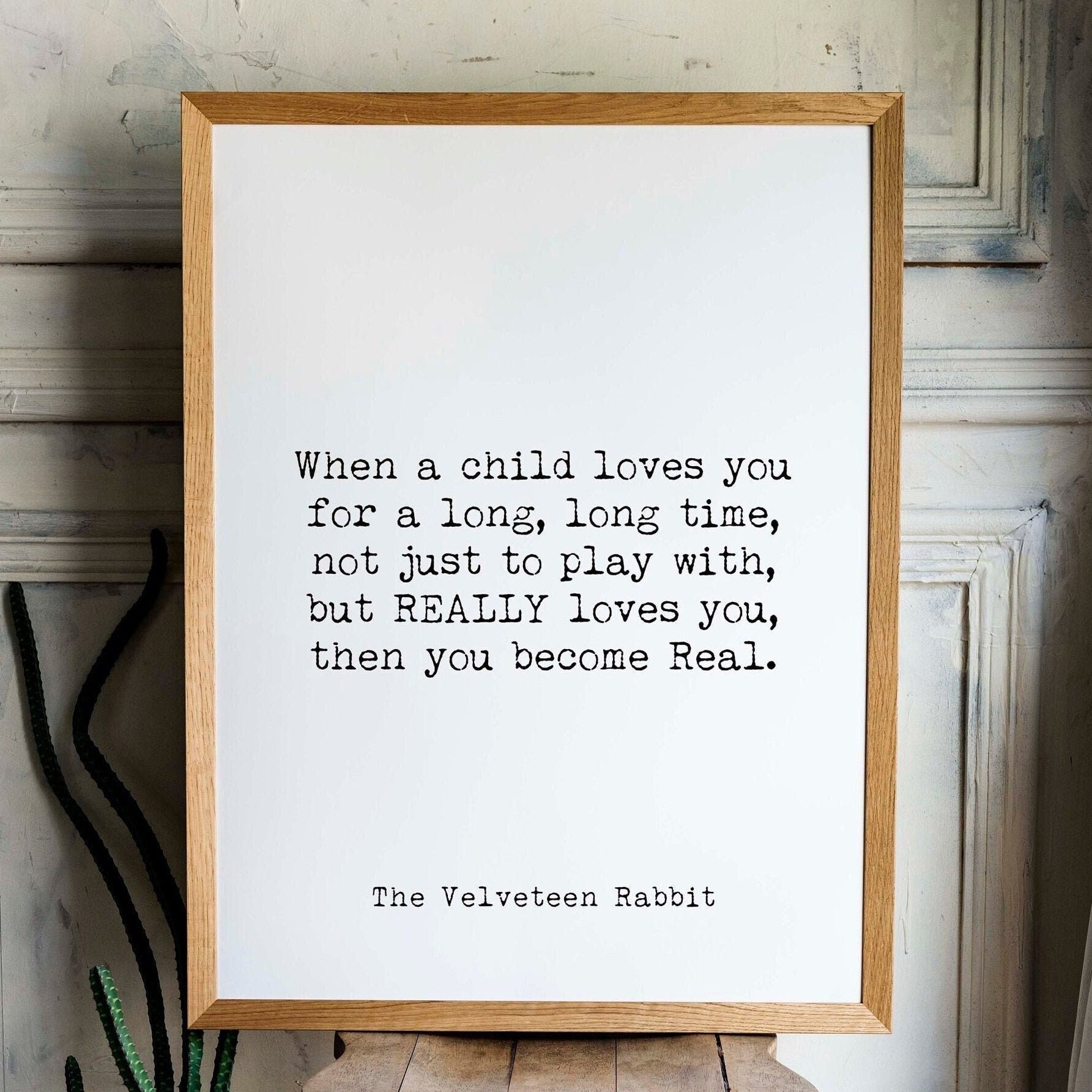 Velveteen Rabbit Quote Print for Nursery Wall Art, Black & White Art