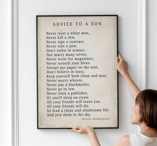 Ernest Hemingway Quote Art Print – Minimalist Literary Wall Decor - Advice to a Son