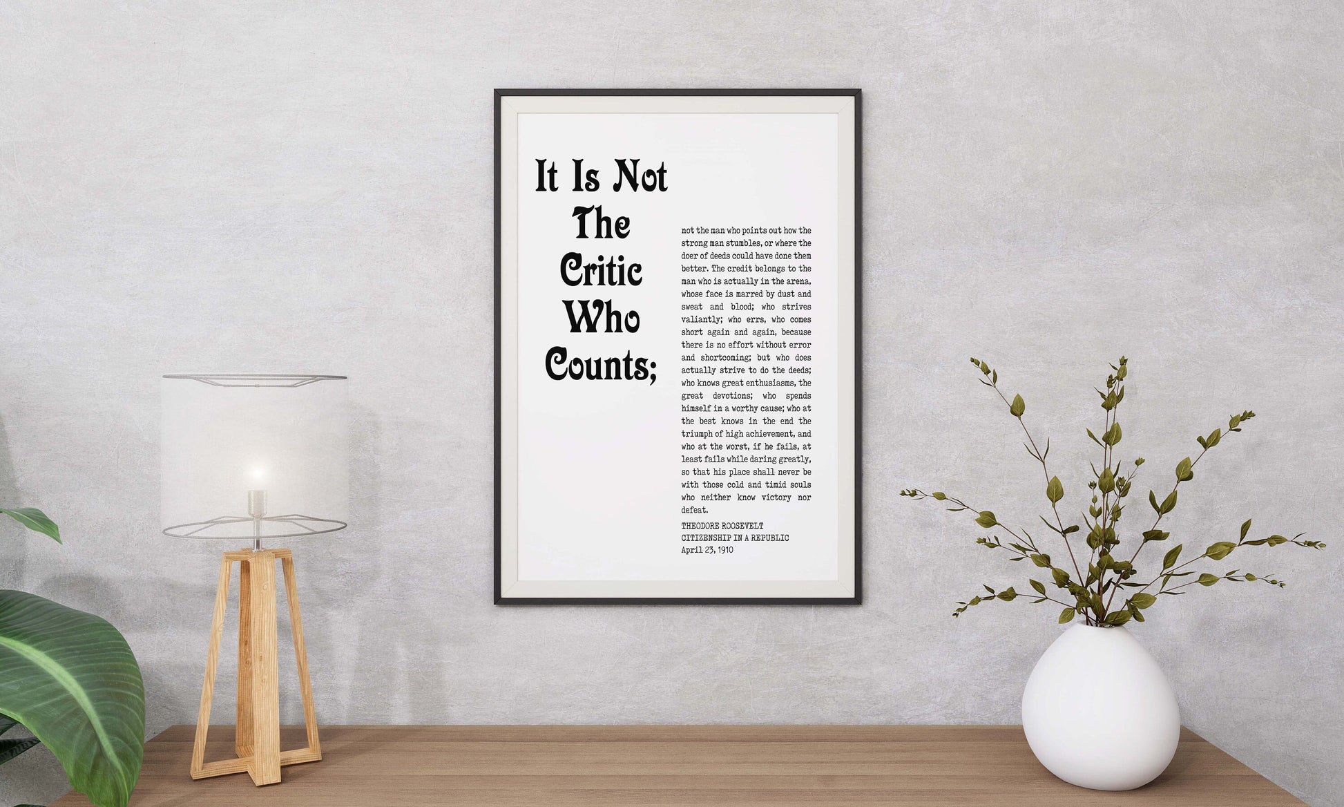 Theodore Roosevelt Quote Print – Man in the Arena Wall Art, Literary Poster