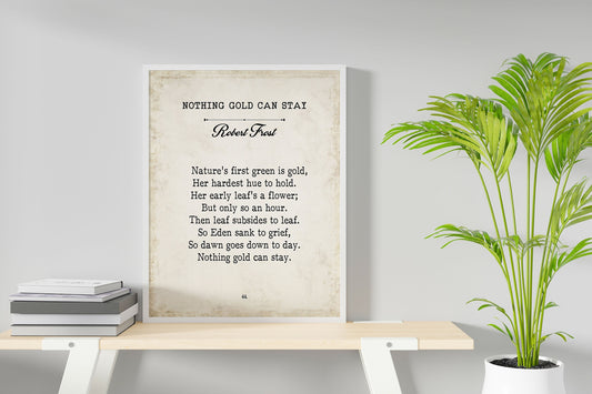 Nothing Gold Can Stay Robert Frost Poem Wall Art Print Vintage Book Page Style Art for Living Room Wall Art, Unframed Poetry Wall Decor
