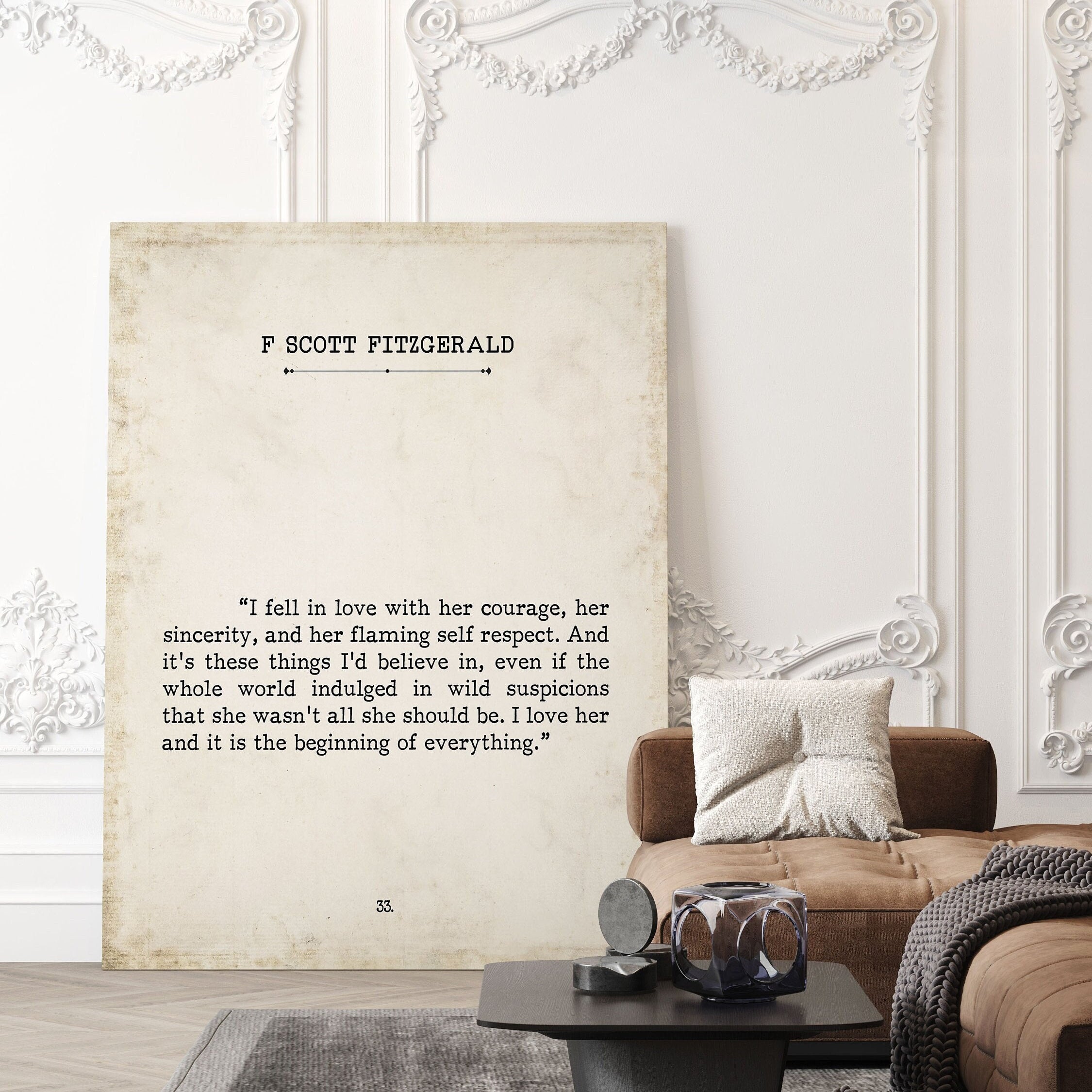 I Love Her FS Fitzgerald Book Page Inspirational Wall Art, Unframed Vintage Style Print Wall Decor I Fell In Love With Her Courage