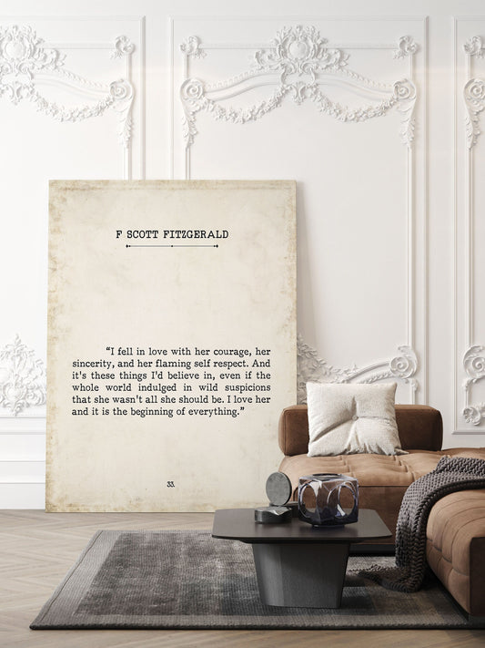 F Scott Fitzgerald Quote "I Love Her" - Book Page Style Wall Art Decor