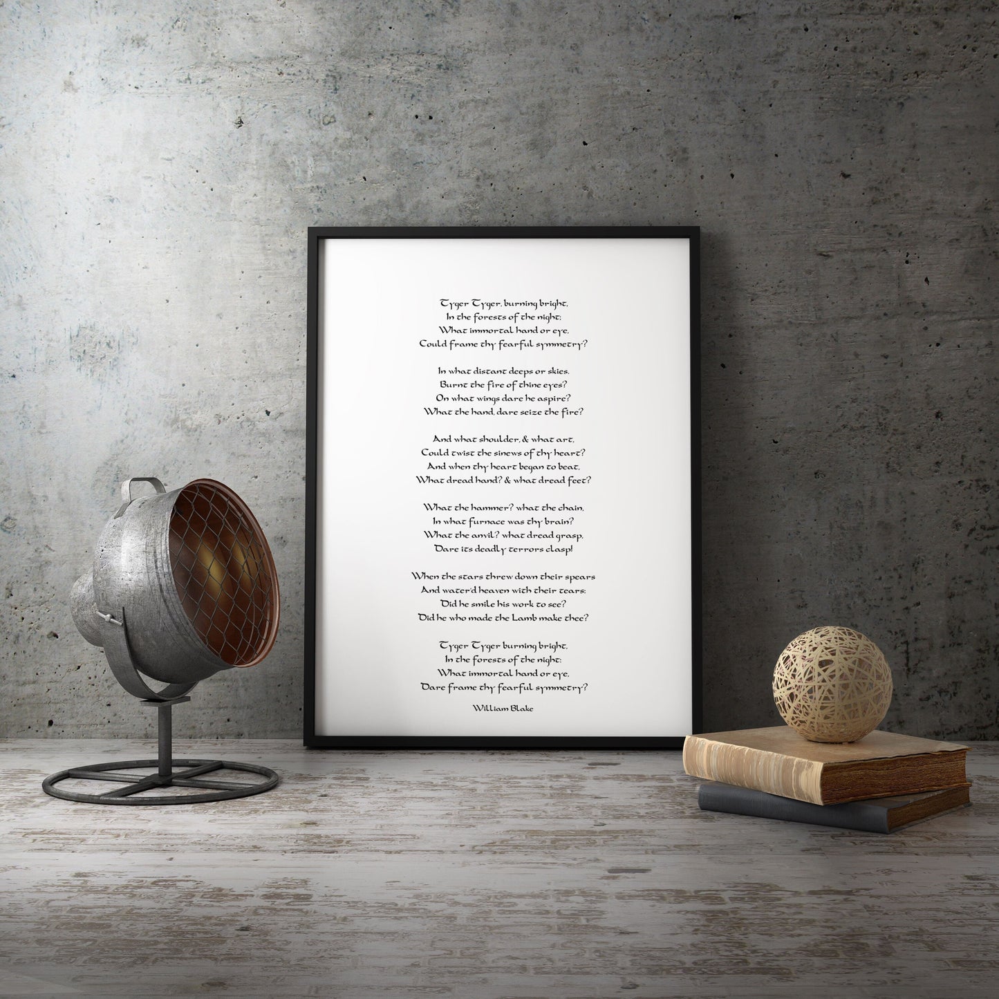 William Blake The Tyger Poem Print Black & White Art for Home Wall Decor, Tiger Tiger Burning Bright Unframed