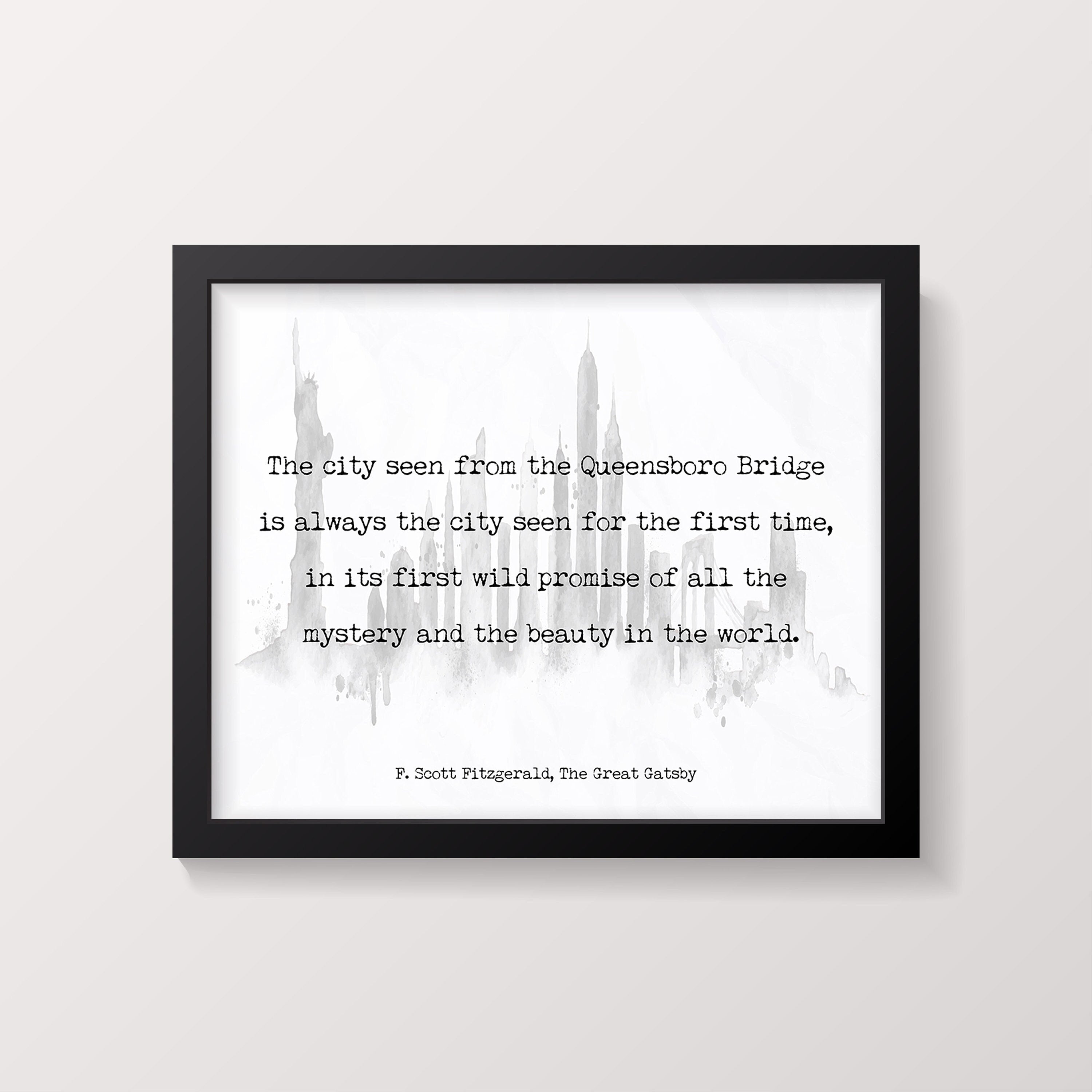 Gatsby Queensboro Bridge Quote Print F Scott Fitzgerald Literary Wall Art NYC Skyline Poster Book Lover Gift New York Mystery Decor