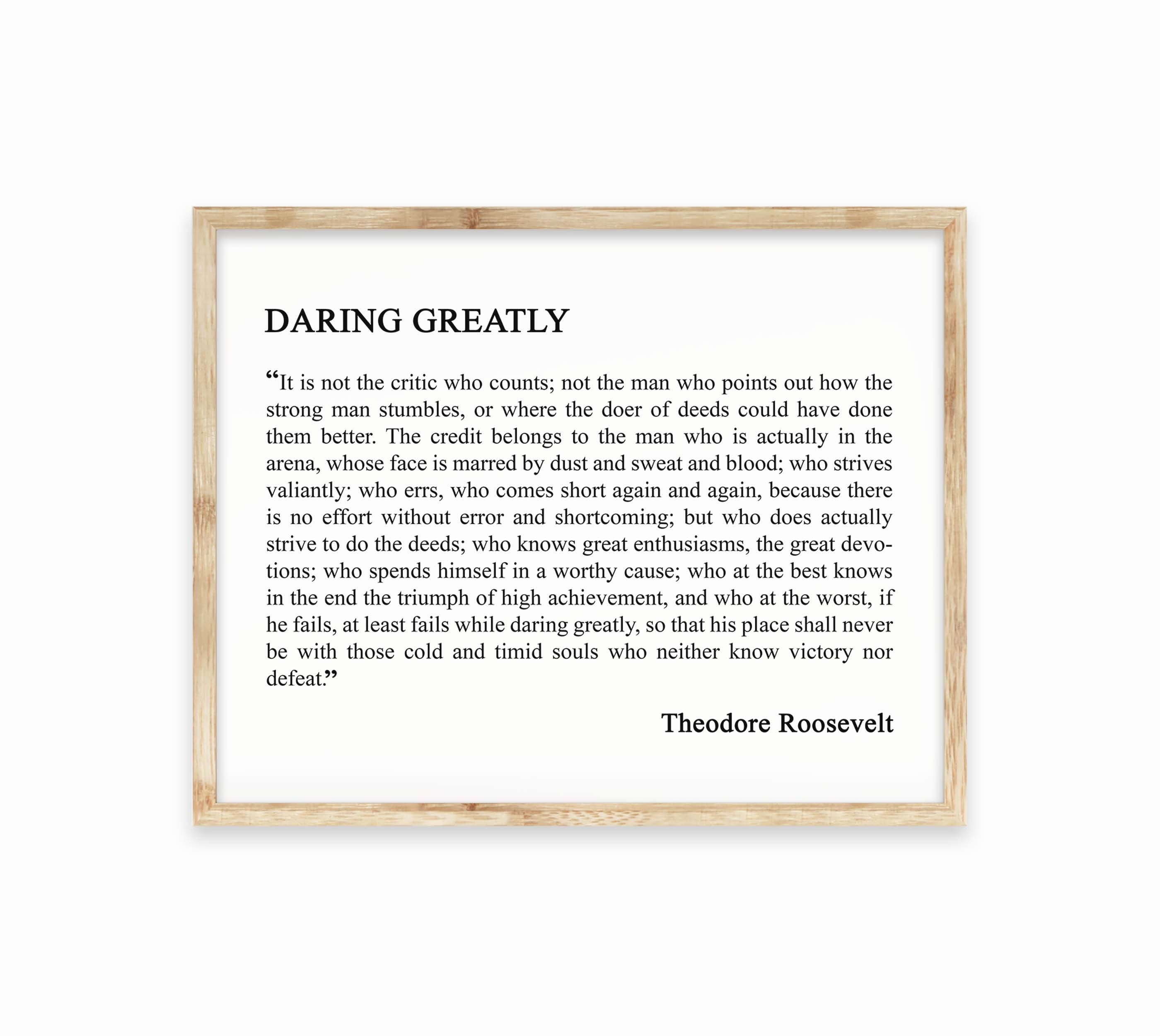 Daring Greatly Quote Print – Theodore Roosevelt Arena Man Speech Wall Art, Literary Office Decor
