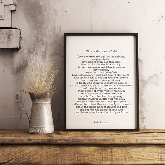 Walt Whitman Leaves of Grass Quote Print – Black, White or Vintage Decor
