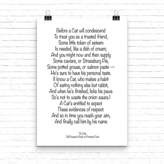 T S Eliot Cat Poem Print Old Possum’s Practical Cats