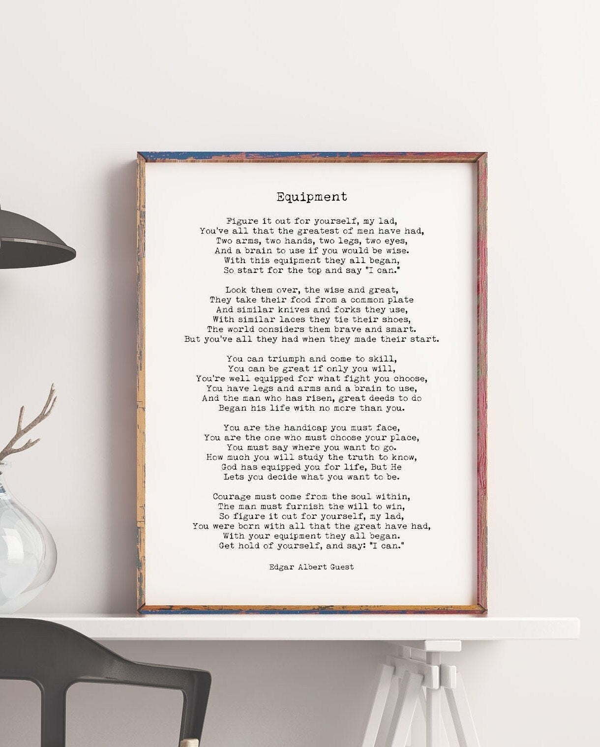 Equipment Edgar Albert Guest Poem, Black & White Poetry Wall Art Prints