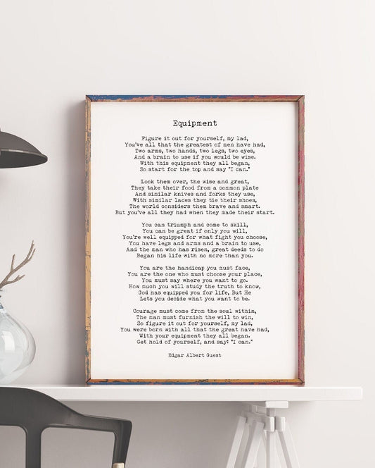 Equipment Poem by Edgar Albert Guest – Motivational Literary Print, Vintage Typewriter Style