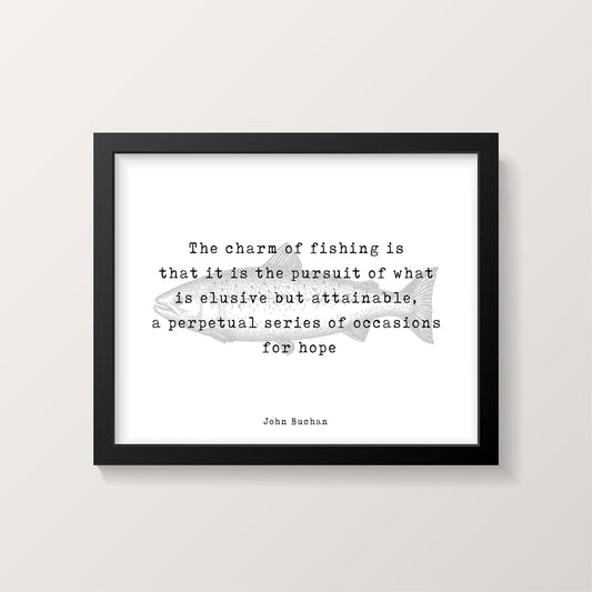 Framed Wall Art Fishing Quote Print by John Buchan, The Charm Of Fishing Wall Art Print for Living Room or Office Decor