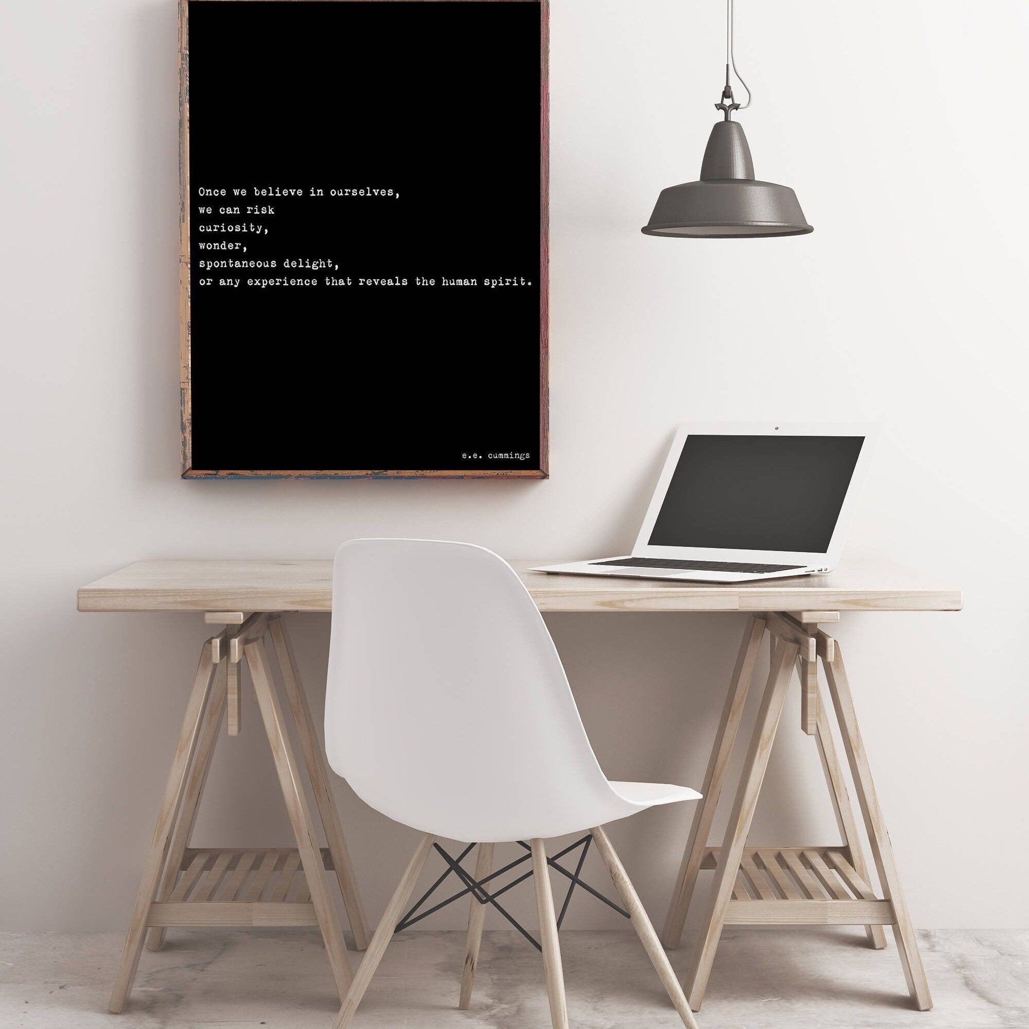 Once We Believe In Ourselves e.e. cummings Inspirational Quote Print, Unframed Wall Art Prints in Black & White