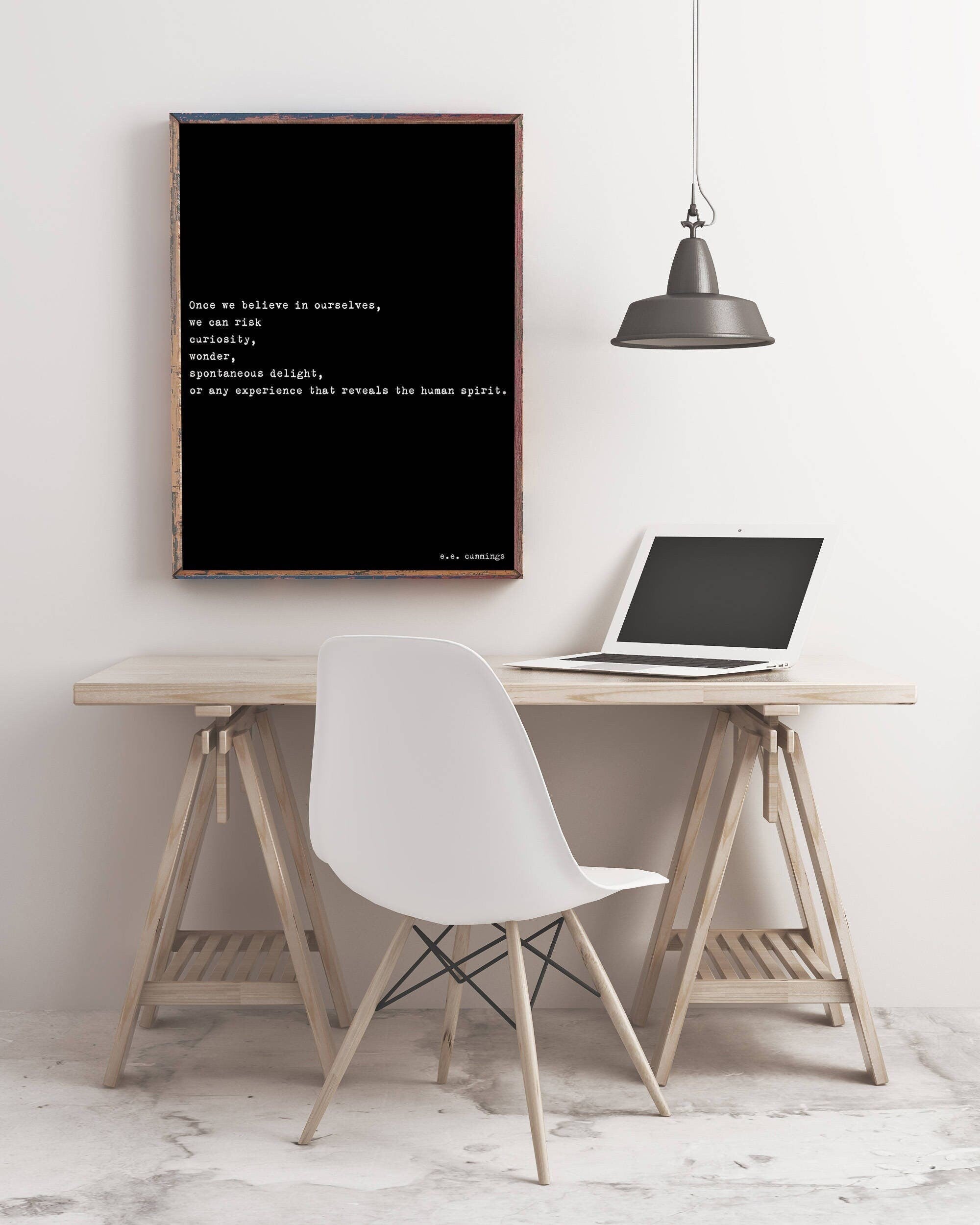 Once We Believe In Ourselves e.e. cummings Inspirational Quote Print, Unframed Wall Art Prints in Black & White