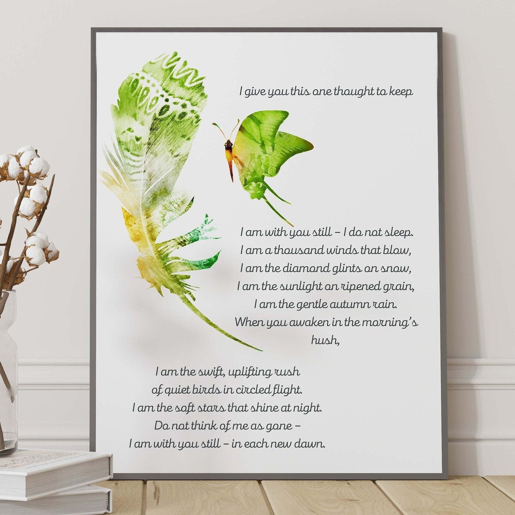 I give you this one thought native American prayer quote print with watercolor butterfly & feather, inspirational gift wall art
