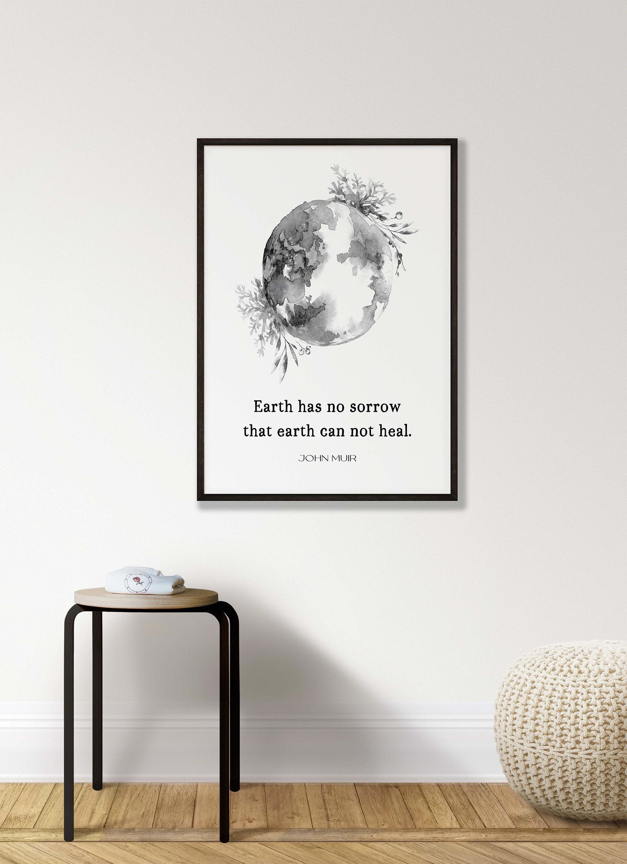 Earth has No Sorrow John Muir Unframed Quote Print in Black & White, Inspirational Gift for Nature Lovers