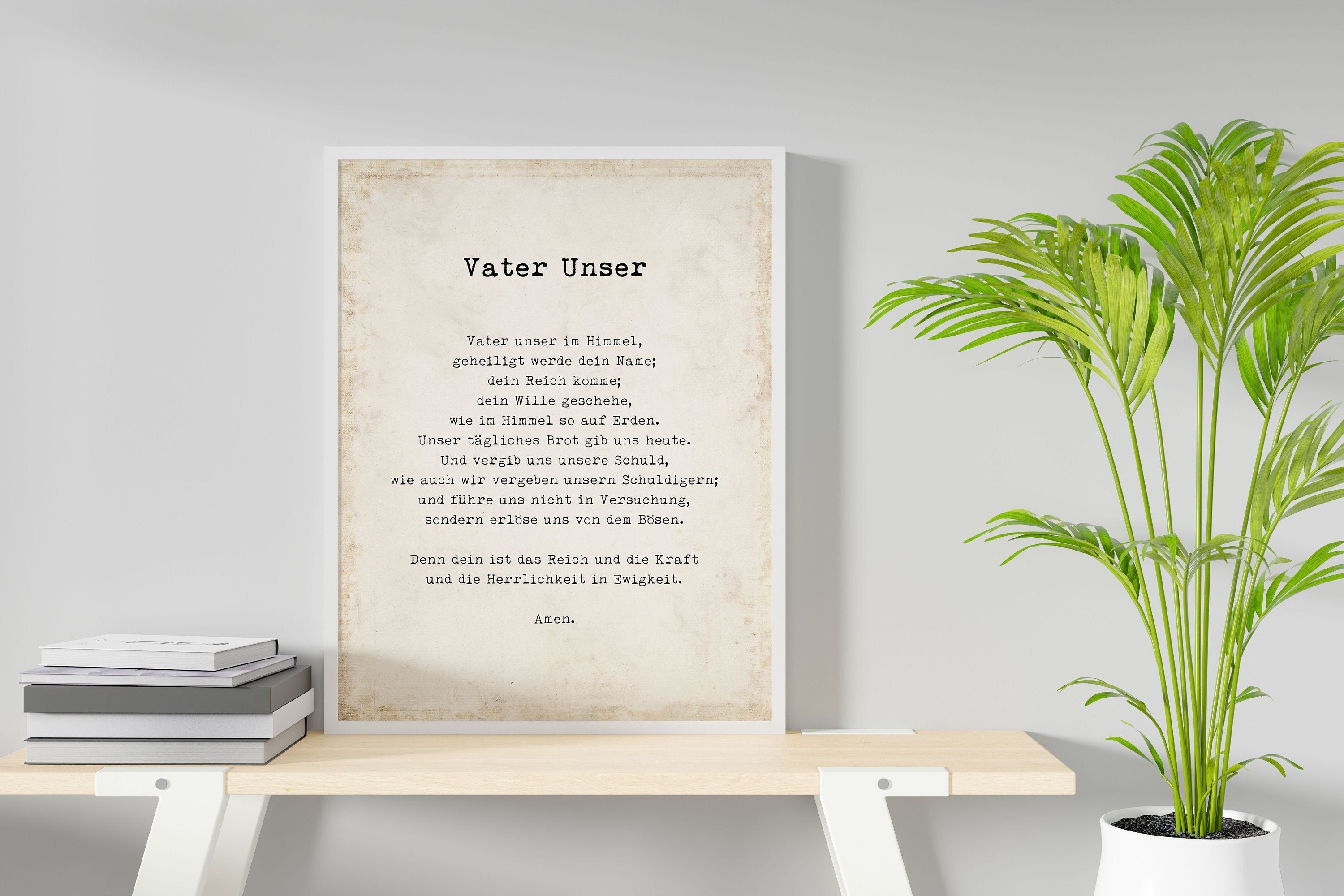 German LORD's Prayer Unframed and Framed Quote Print in Vintage Style, Vater Unser Our Father Prayer Christian Wall Art Inspirational Quote