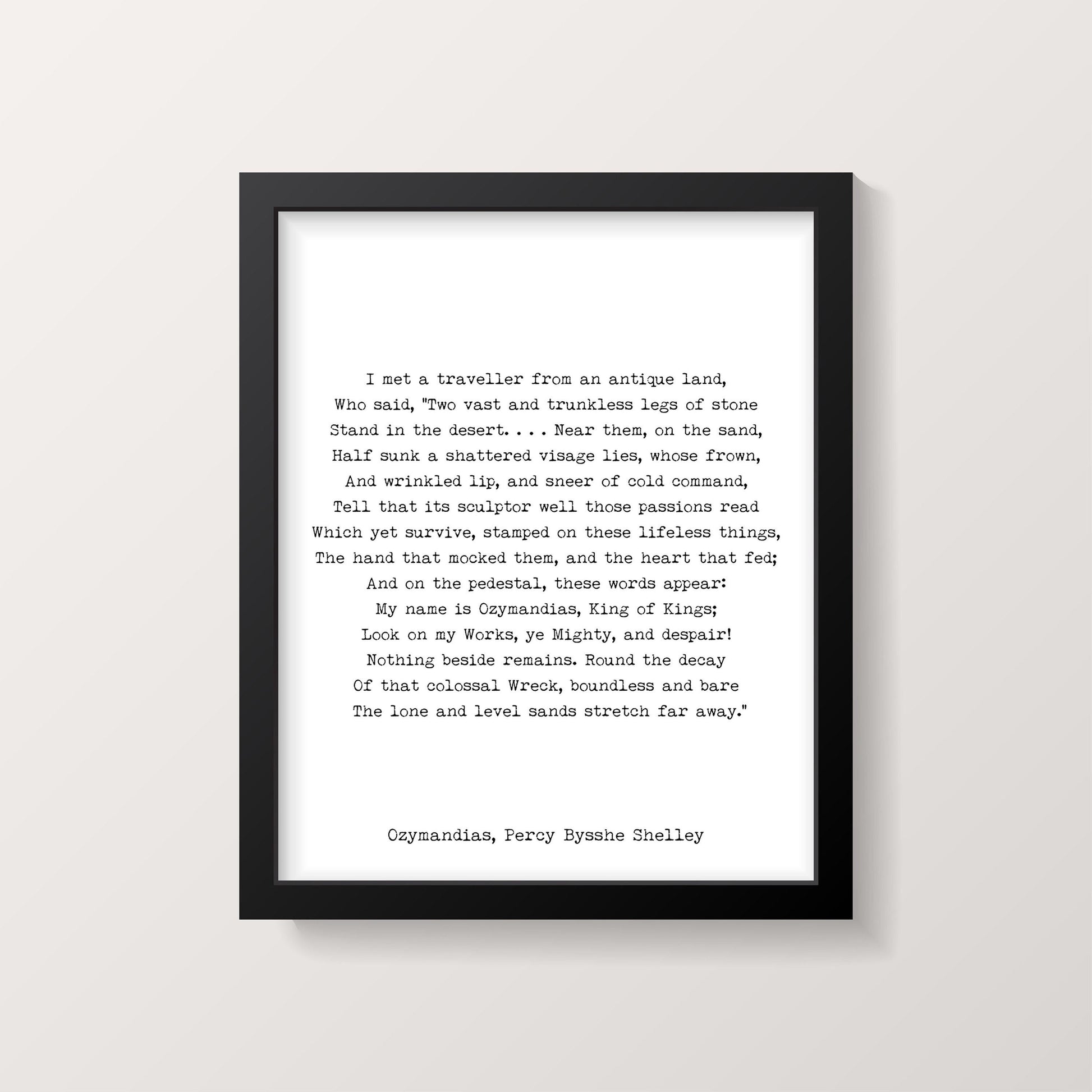 Ozymandias Poem Print Percy Bysshe Shelley Literary Wall Art