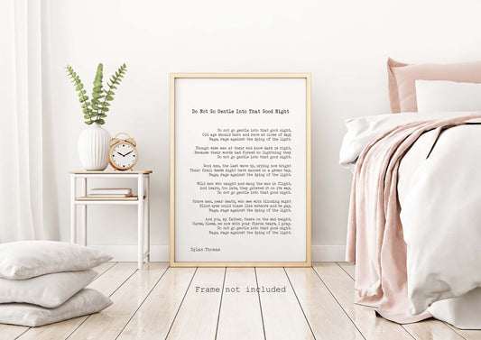 Large Dylan Thomas Do Not Go Gentle Into That Good Night Poem Print, Minimalist Literary Wall Art