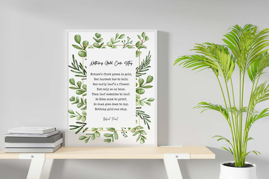 Nothing Gold Can Stay Robert Frost Wall Art Print Nature Watercolor Leaves Art for Living Room Wall Art, Unframed