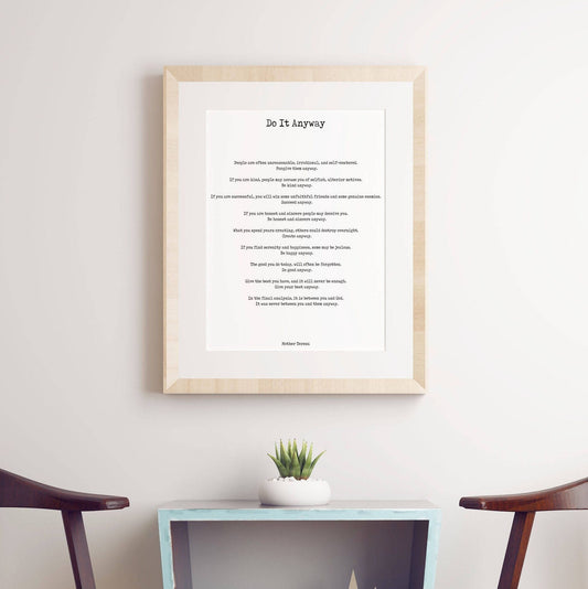 Do It Anyway Black & White Art Print Poster, Mother Teresa Poem Art