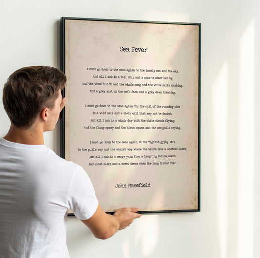 Vintage Sea Fever Poem Print – John Masefield Nautical Wall Art, Literary Poetry Poster