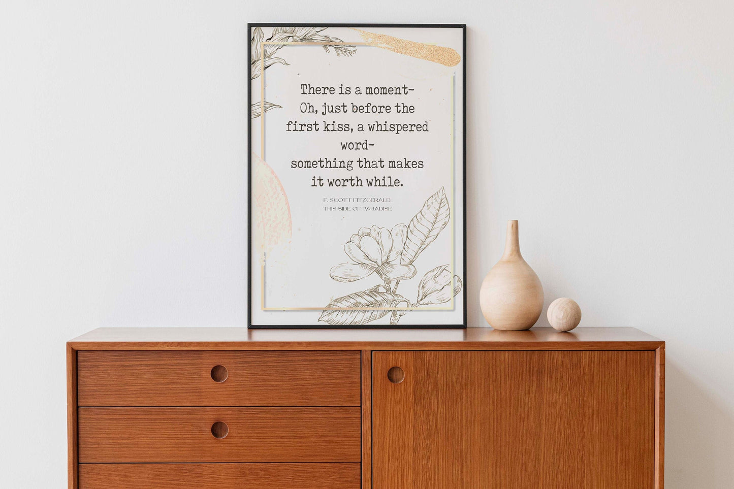 There is a Moment Before The First Kiss FS Fitzgerald Quote Wall Art Print, Modern Watercolor Inspirational Bedroom & Living Room Wall Decor
